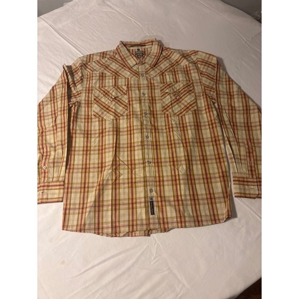 Southpole Western Shirt Mens XXL Tan Plaid  Long Sleeve Snap Button Up